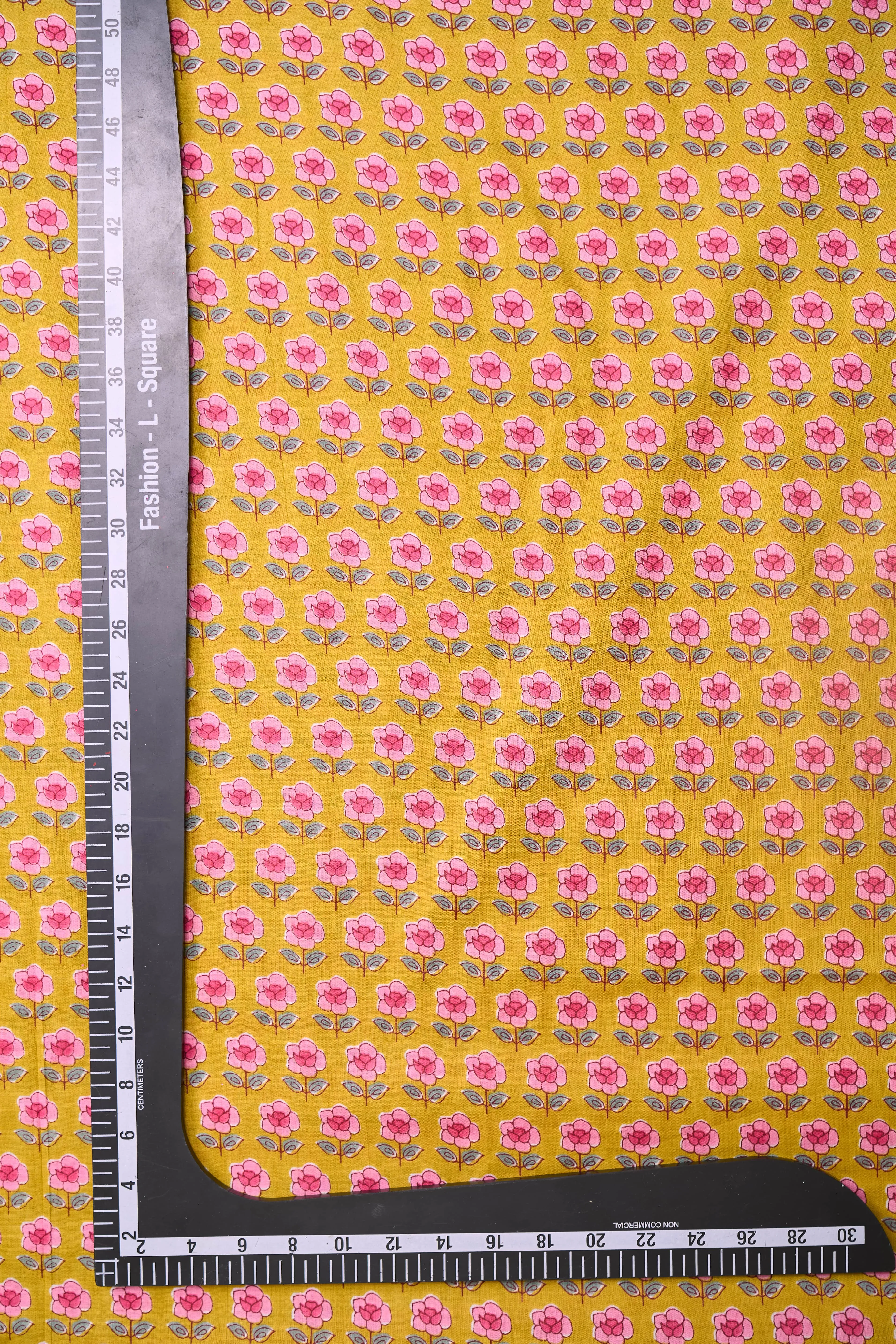 Mustard Pink Mini Flower Pattern Printed Summer Pure Cotton Fabric