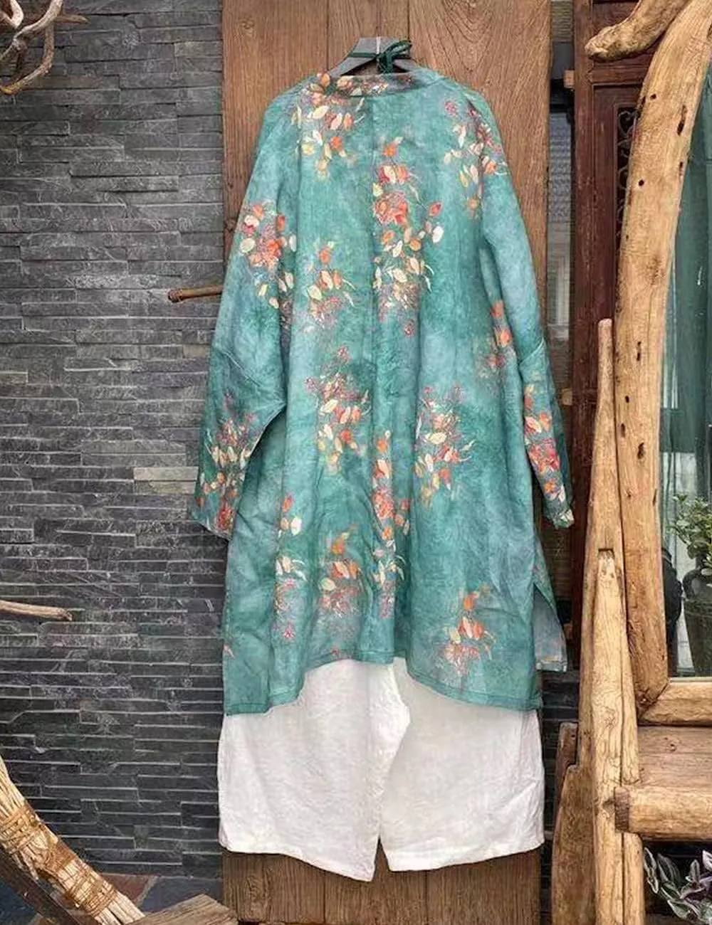 NFYM Women's Long Jacket Thin Kimono Vintage Chinese Frog Button Cape Trench Pockets Linen Blouse Loose Long Shirt Dresses
