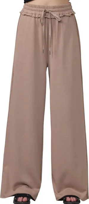noflik Women's Skin-Friendly Cotton Elastic High Waisted Drawstring Wide Leg Fray Hem Sweatpants