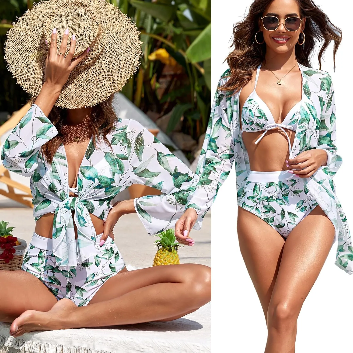 ODIZLI Women's Floral Print One Piece Bikini Swimsuit with Cover-Up Beachwear Outfits