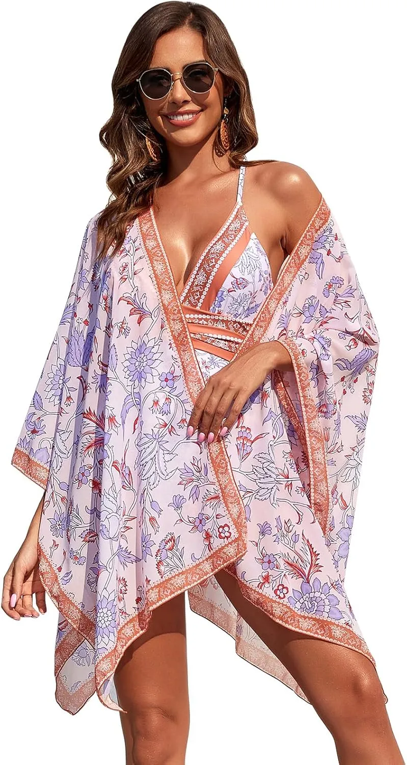 ODIZLI Women's Floral Print One Piece Bikini Swimsuit with Cover-Up Beachwear Outfits