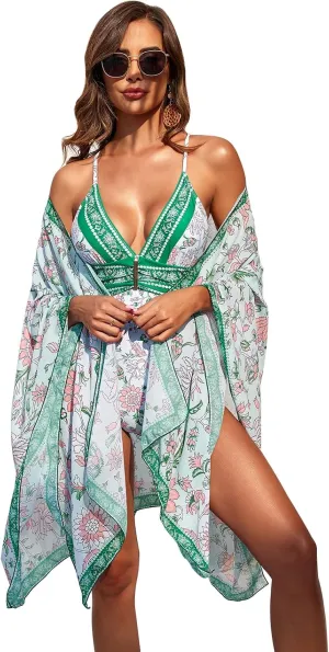 ODIZLI Women's Floral Print One Piece Bikini Swimsuit with Cover-Up Beachwear Outfits