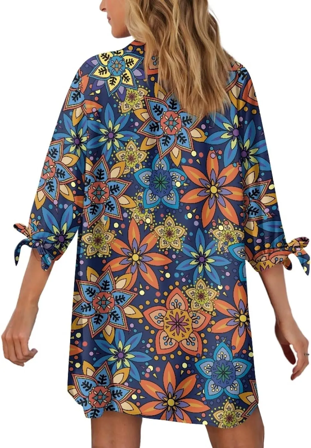 Oil Painting Printed Classic Hawaiian-Shirt Women's Casual Button Down 3/4 Sleeve Shirt Vacation Shirt