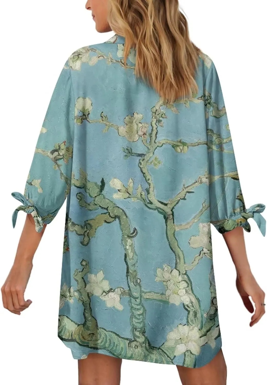 Oil Painting Printed Classic Hawaiian-Shirt Women's Casual Button Down 3/4 Sleeve Shirt Vacation Shirt