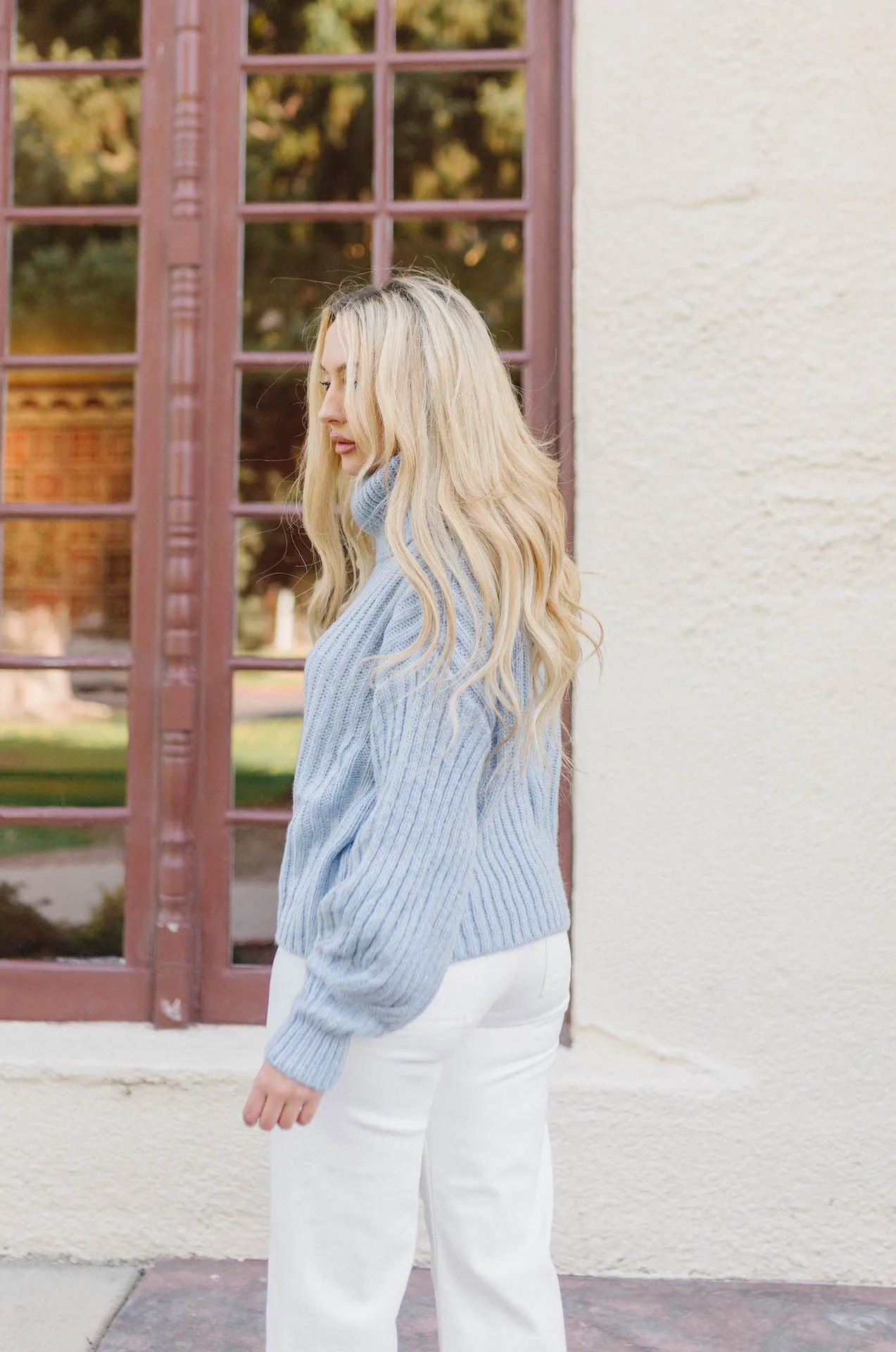 Olivia Ribbed Knitted Sweater - Dusty Blue