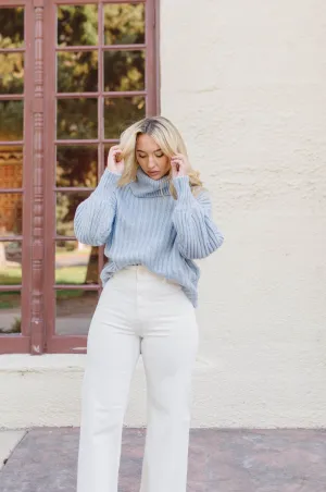 Olivia Ribbed Knitted Sweater - Dusty Blue