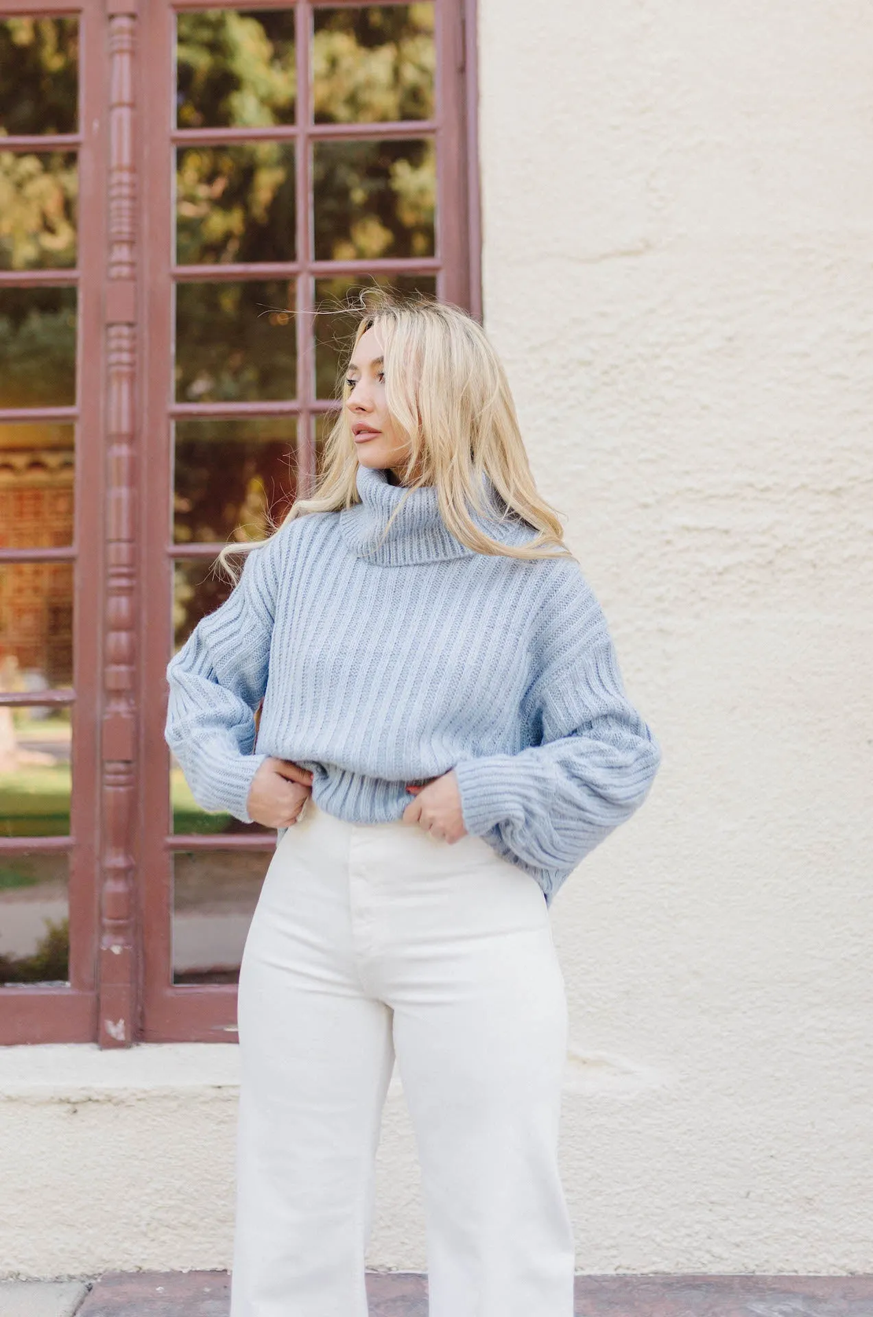 Olivia Ribbed Knitted Sweater - Dusty Blue
