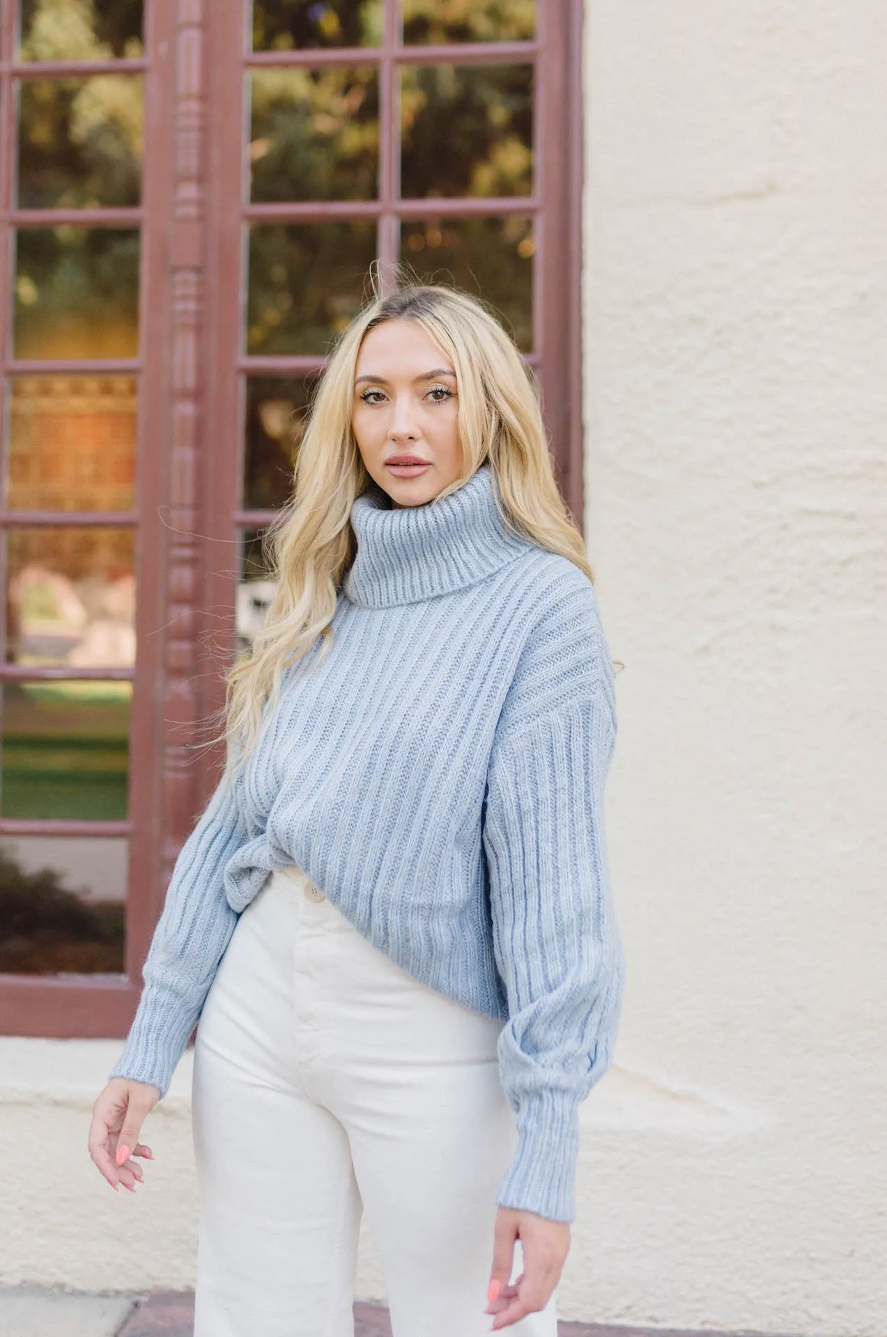 Olivia Ribbed Knitted Sweater - Dusty Blue