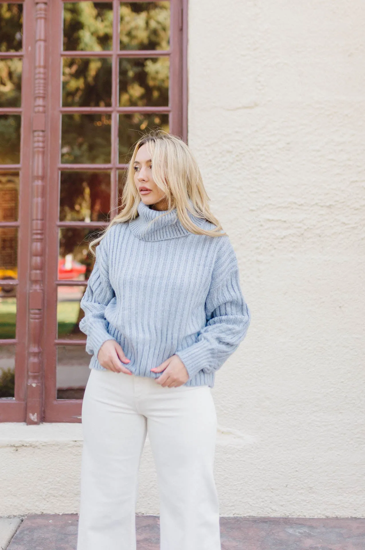 Olivia Ribbed Knitted Sweater - Dusty Blue