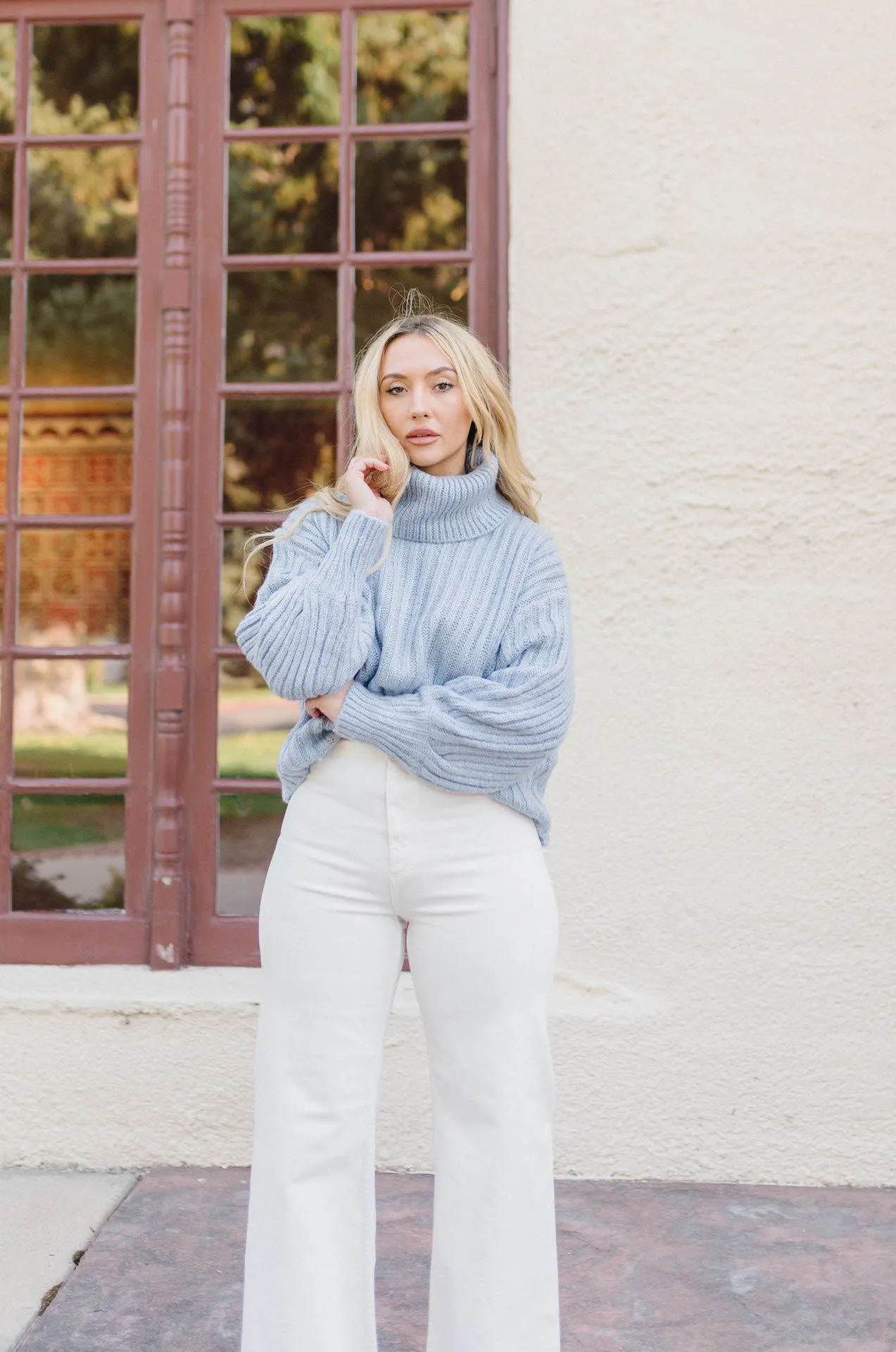 Olivia Ribbed Knitted Sweater - Dusty Blue