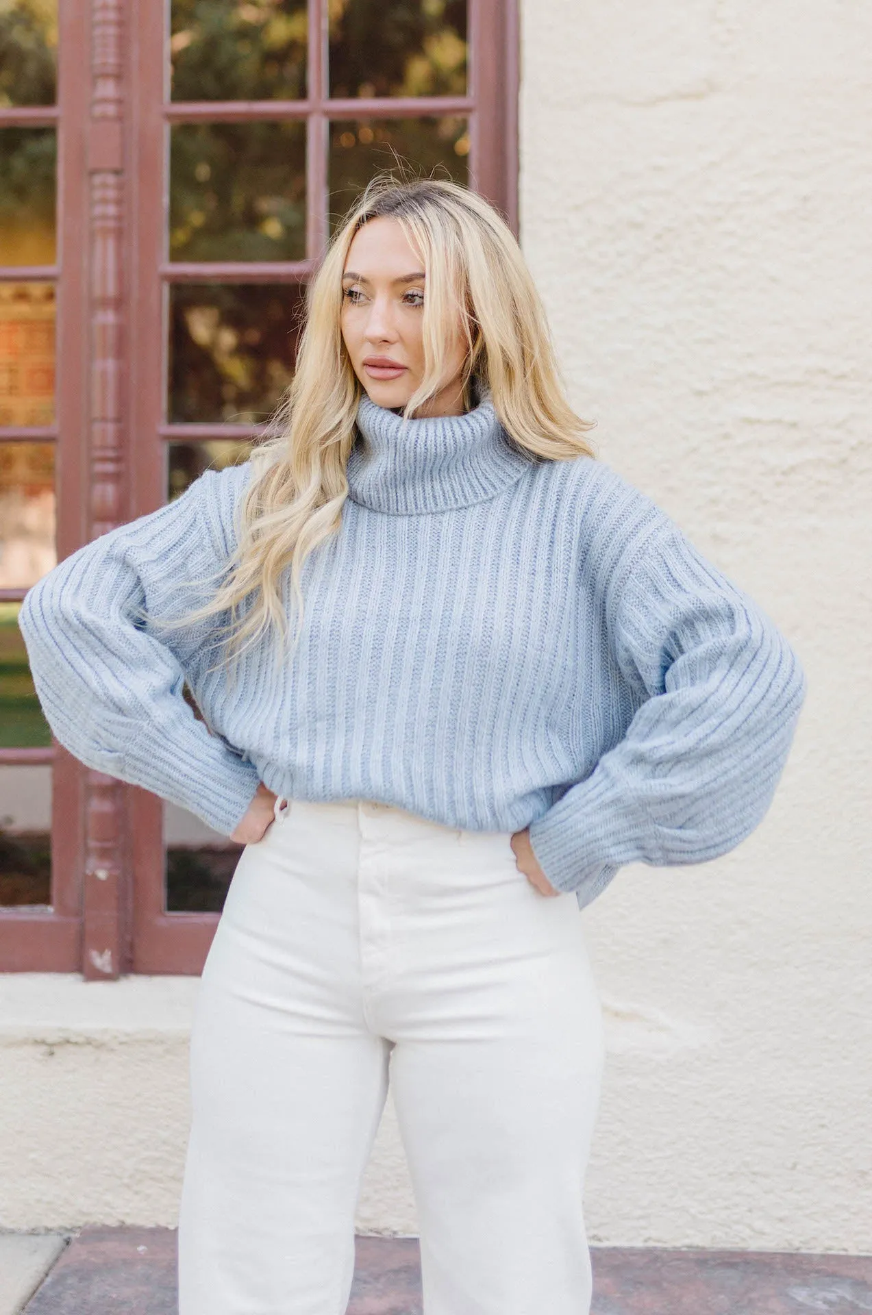 Olivia Ribbed Knitted Sweater - Dusty Blue