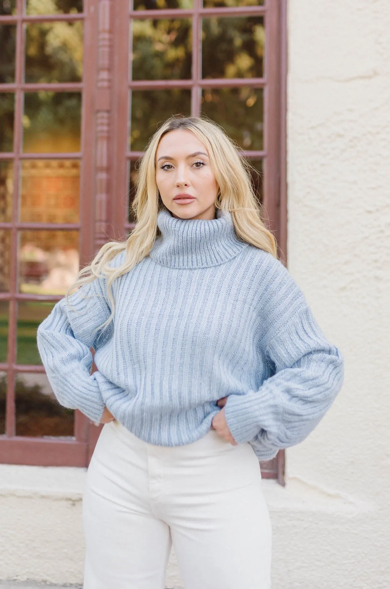 Olivia Ribbed Knitted Sweater - Dusty Blue