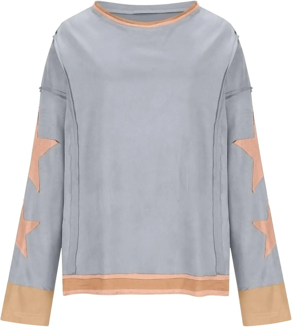 Oversized Star Graphic Sweatshirts for Women Crewneck Long Sleeve Casual Sweater Pullover Tops Drop Shoulder Shirt
