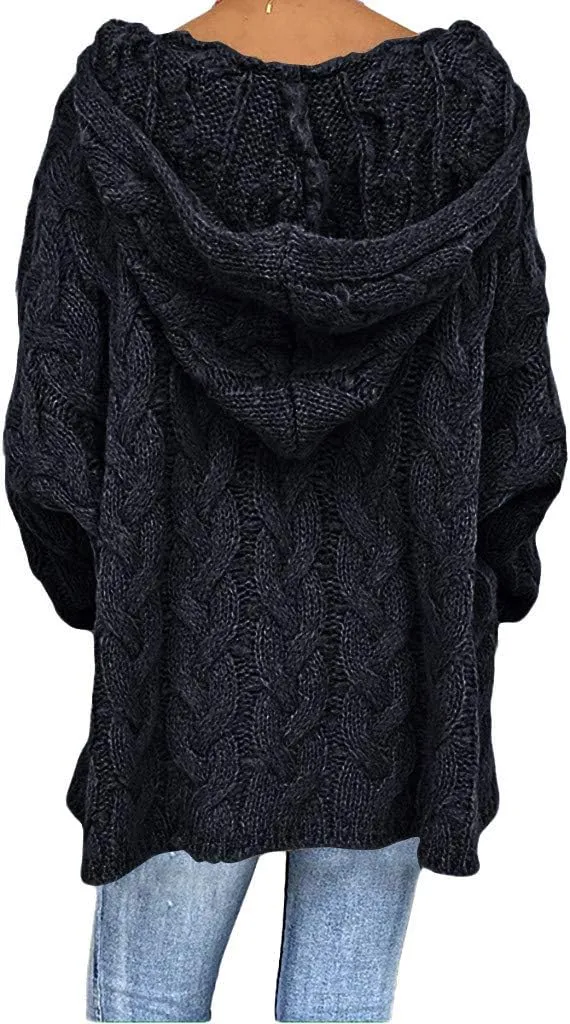Oversized Sweater for Women, Fashion Chunky Cable Knit Hooded Sweaters Casual V Neck Hoodies Long Sleeve Pullover Tops