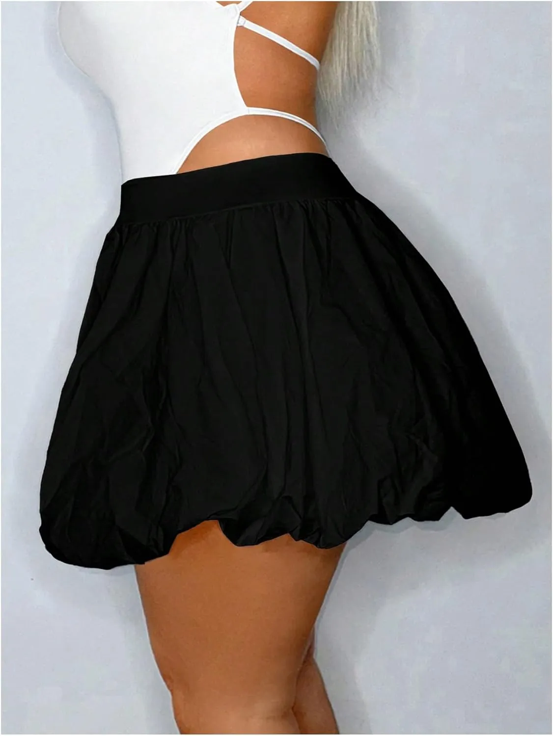 OYOANGLE Women's Plus Size High Waisted Bubble Skorts Y2K Ruffle Hem Puffy Skirt Shorts