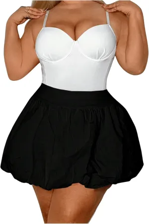 OYOANGLE Women's Plus Size High Waisted Bubble Skorts Y2K Ruffle Hem Puffy Skirt Shorts