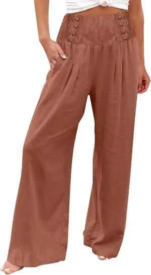 Palazzo Pants For Women Dressy Plus Size Linen Boho Wide Leg Soft Sweapants 2024 Summer Beach Travel Lounge Trouser