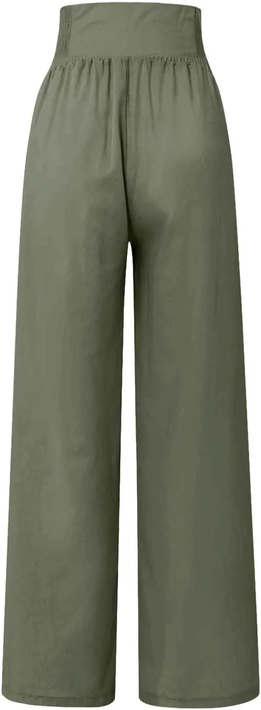 Palazzo Pants For Women Dressy Plus Size Linen Boho Wide Leg Soft Sweapants 2024 Summer Beach Travel Lounge Trouser