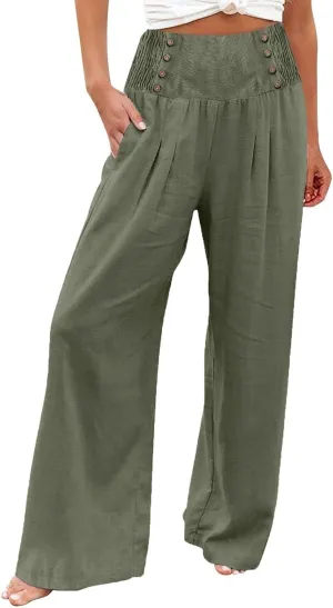 Palazzo Pants For Women Dressy Plus Size Linen Boho Wide Leg Soft Sweapants 2024 Summer Beach Travel Lounge Trouser