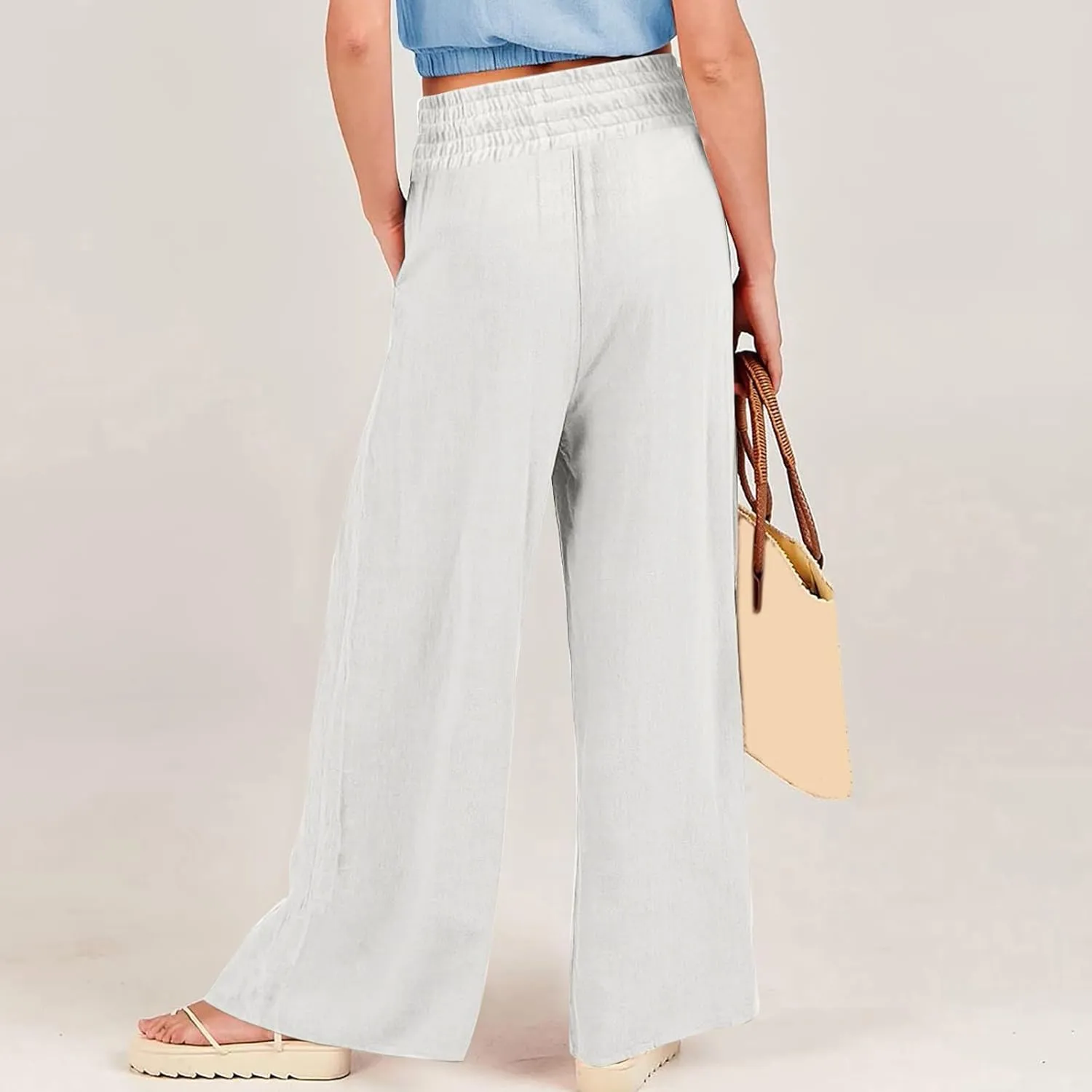 Palazzo Pants For Women Dressy Plus Size Linen Boho Wide Leg Soft Sweapants 2024 Summer Beach Travel Lounge Trouser
