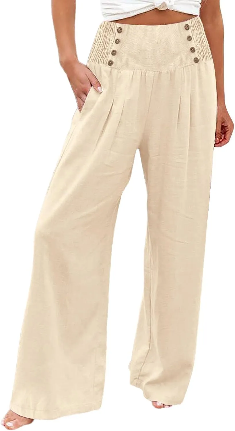 Palazzo Pants For Women Dressy Plus Size Linen Boho Wide Leg Soft Sweapants 2024 Summer Beach Travel Lounge Trouser