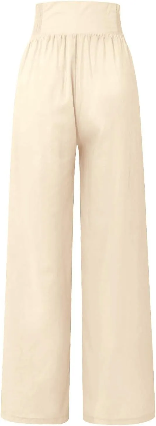 Palazzo Pants For Women Dressy Plus Size Linen Boho Wide Leg Soft Sweapants 2024 Summer Beach Travel Lounge Trouser