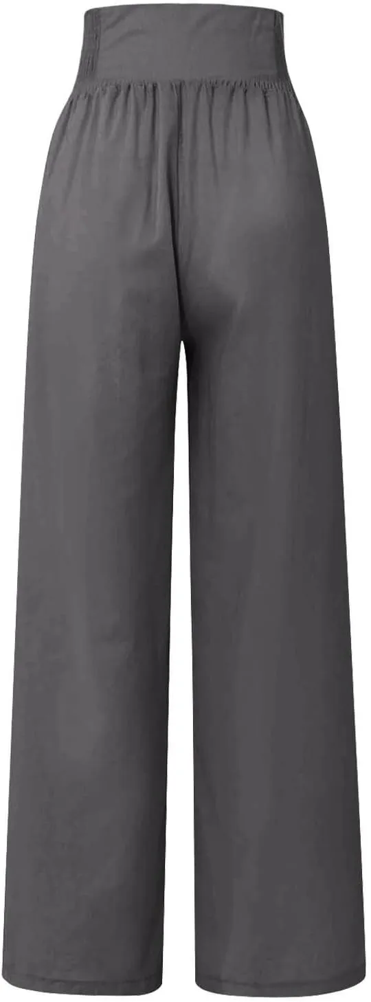 Palazzo Pants For Women Dressy Plus Size Linen Boho Wide Leg Soft Sweapants 2024 Summer Beach Travel Lounge Trouser