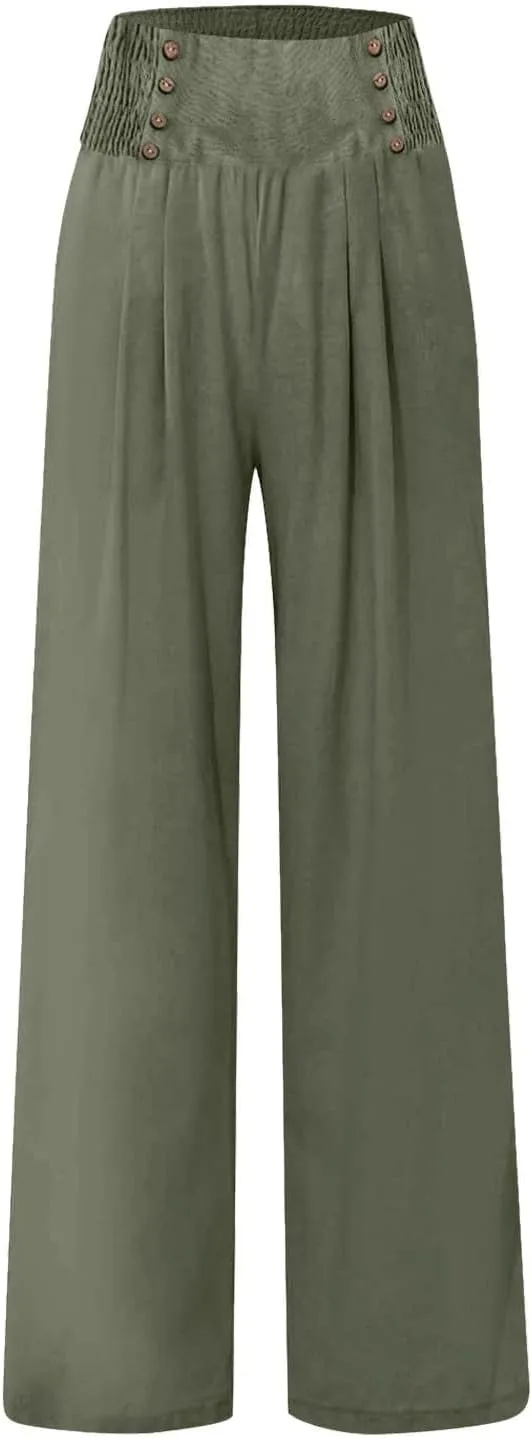 Palazzo Pants For Women Dressy Plus Size Linen Boho Wide Leg Soft Sweapants 2024 Summer Beach Travel Lounge Trouser