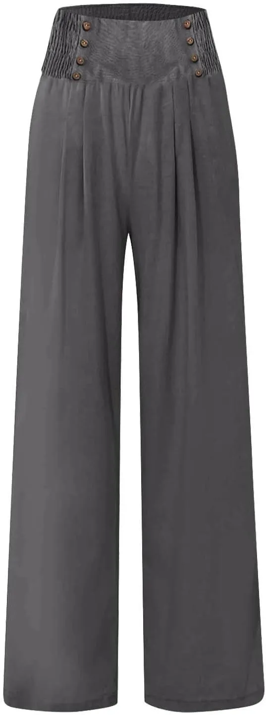 Palazzo Pants For Women Dressy Plus Size Linen Boho Wide Leg Soft Sweapants 2024 Summer Beach Travel Lounge Trouser