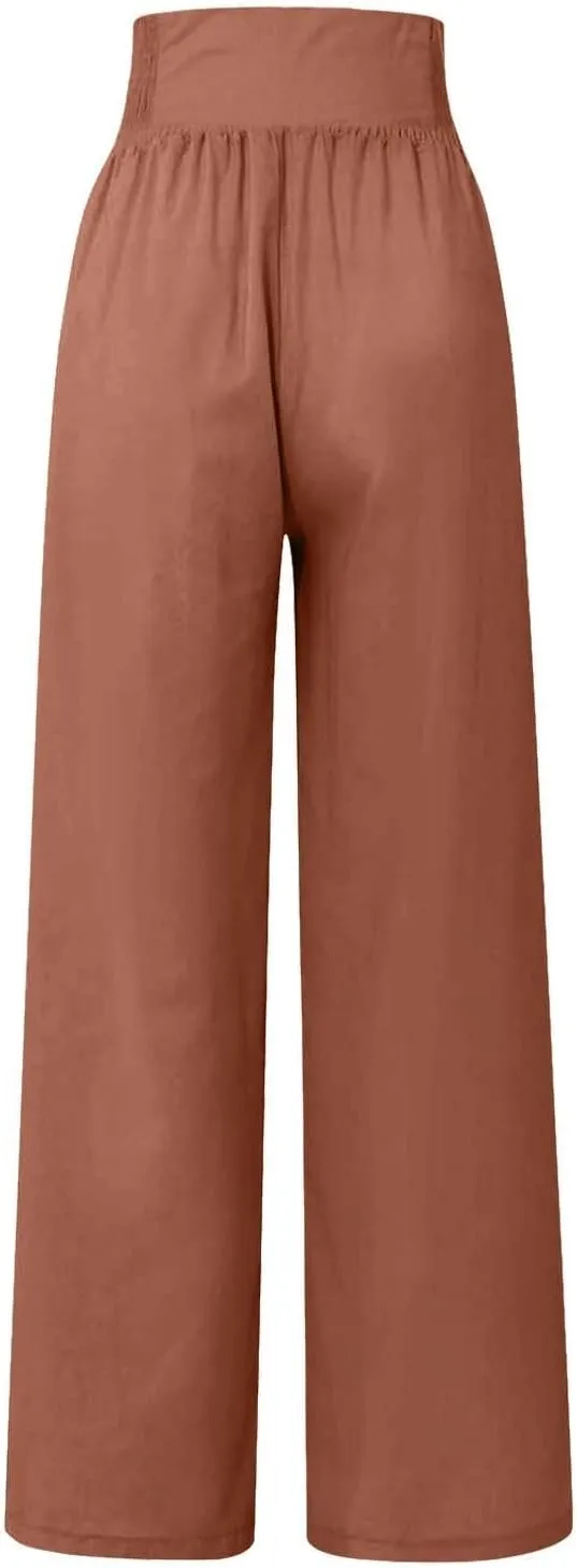 Palazzo Pants For Women Dressy Plus Size Linen Boho Wide Leg Soft Sweapants 2024 Summer Beach Travel Lounge Trouser