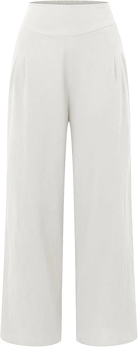 Palazzo Pants For Women Dressy Plus Size Linen Boho Wide Leg Soft Sweapants 2024 Summer Beach Travel Lounge Trouser