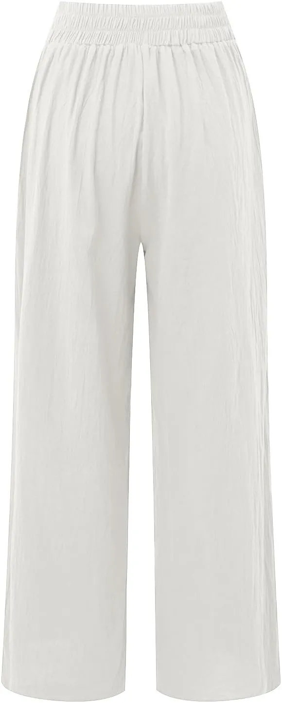 Palazzo Pants For Women Dressy Plus Size Linen Boho Wide Leg Soft Sweapants 2024 Summer Beach Travel Lounge Trouser
