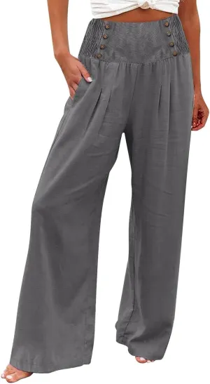 Palazzo Pants For Women Dressy Plus Size Linen Boho Wide Leg Soft Sweapants 2024 Summer Beach Travel Lounge Trouser