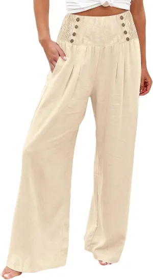 Palazzo Pants For Women Dressy Plus Size Linen Boho Wide Leg Soft Sweapants 2024 Summer Beach Travel Lounge Trouser