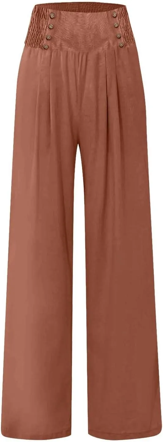 Palazzo Pants For Women Dressy Plus Size Linen Boho Wide Leg Soft Sweapants 2024 Summer Beach Travel Lounge Trouser