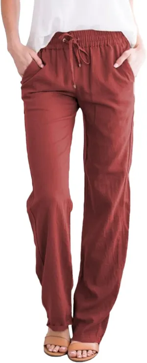 Pants For Women High Waist Short Summer Lounge Straight Leg Trendy 2024 Work Trouser Vintage Linen Boho Sweatpants