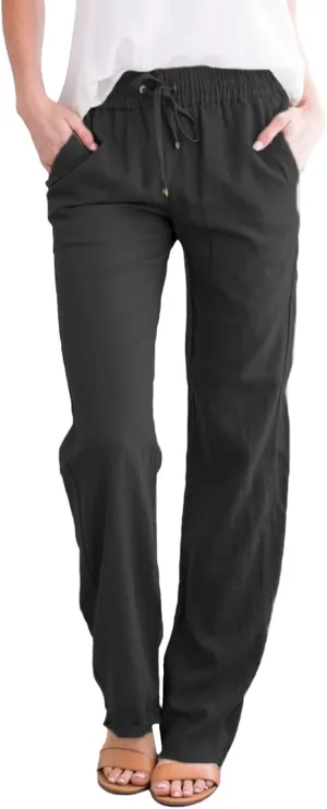 Pants For Women High Waist Short Summer Lounge Straight Leg Trendy 2024 Work Trouser Vintage Linen Boho Sweatpants