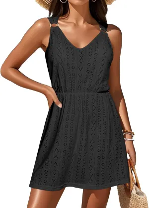 Pinup Fashion Swimsuit Cover Up - Bathing Suit Coverups Women 2025 V-Neck Sleeveless Summer Dresses