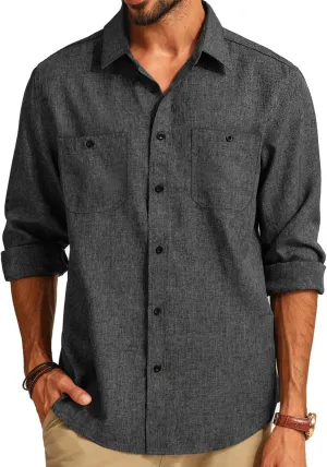 PJ PAUL JONES Men's Button up Shirt Casual Long Sleeve Shirt Wrinkle Free Beach Shirt with Pockets