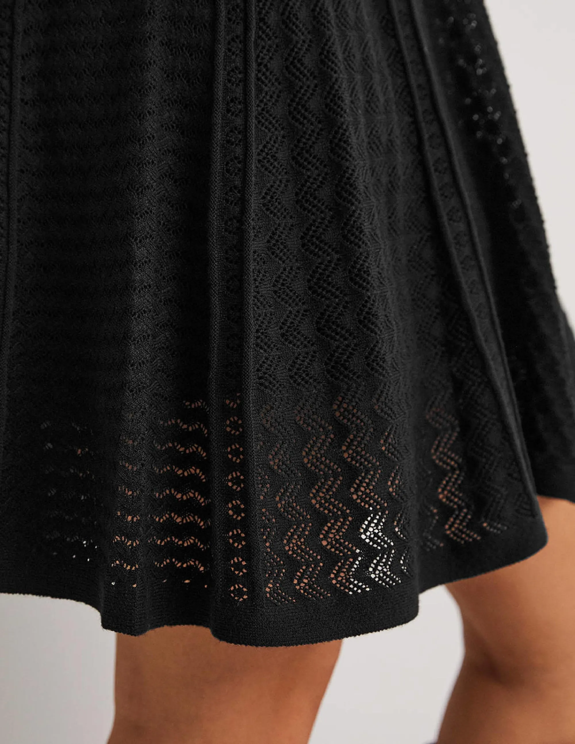 Pointelle Knitted Mini Dress-Black