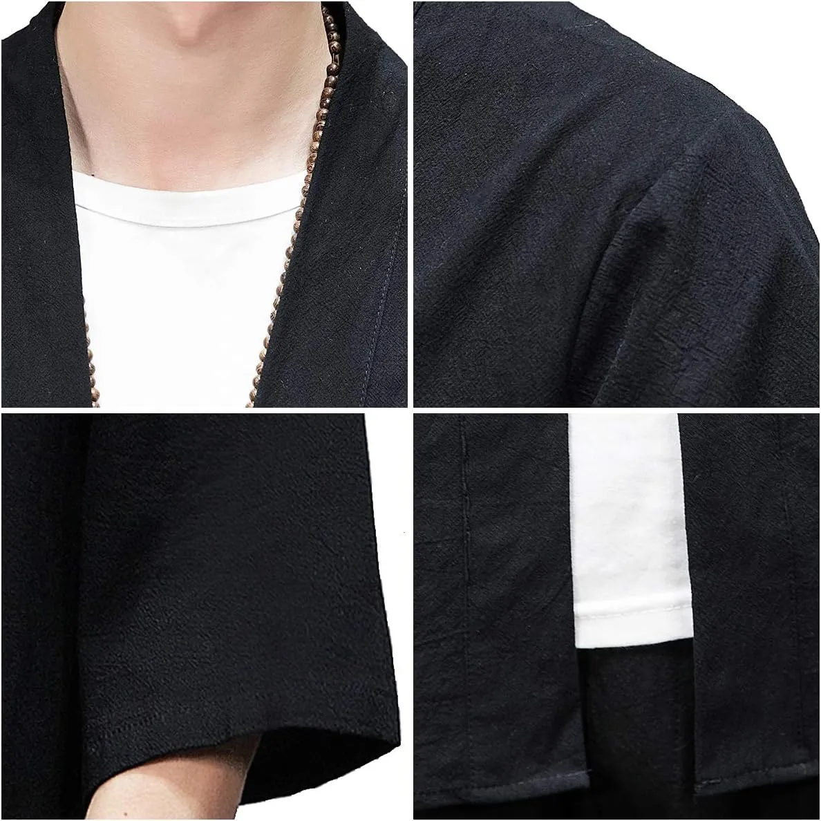 PRIJOUHE Men's Kimono Jackets Cardigan Lightweight Casual Cotton Blends Linen Seven Sleeves Open Front Coat Outwear