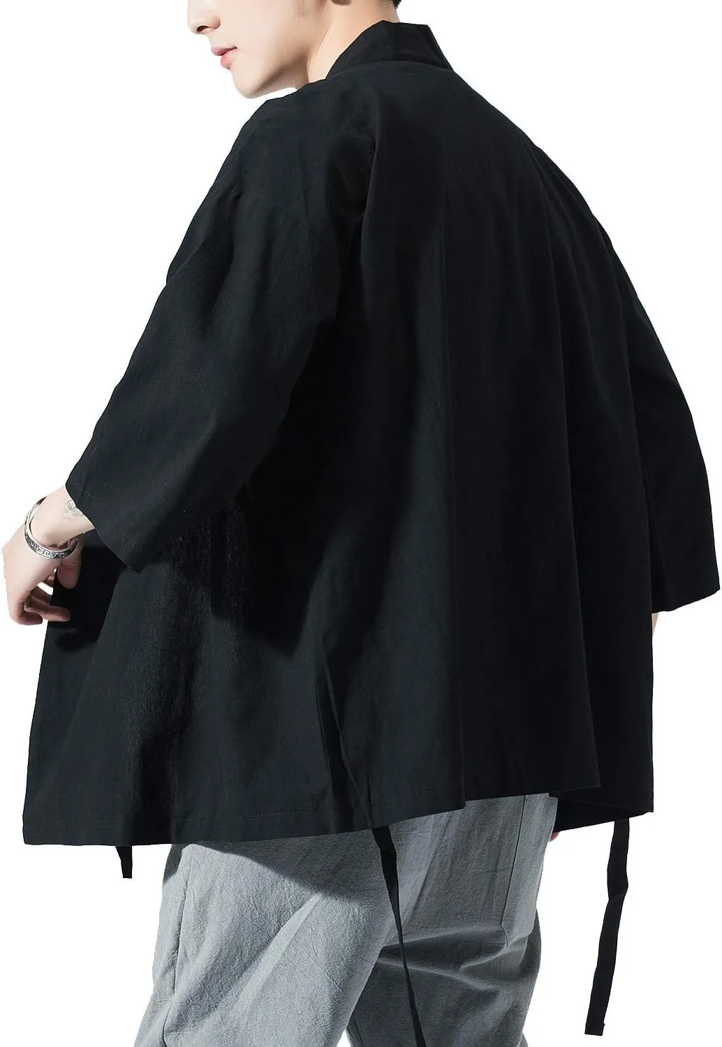 PRIJOUHE Men's Kimono Jackets Cardigan Lightweight Casual Cotton Blends Linen Seven Sleeves Open Front Coat Outwear