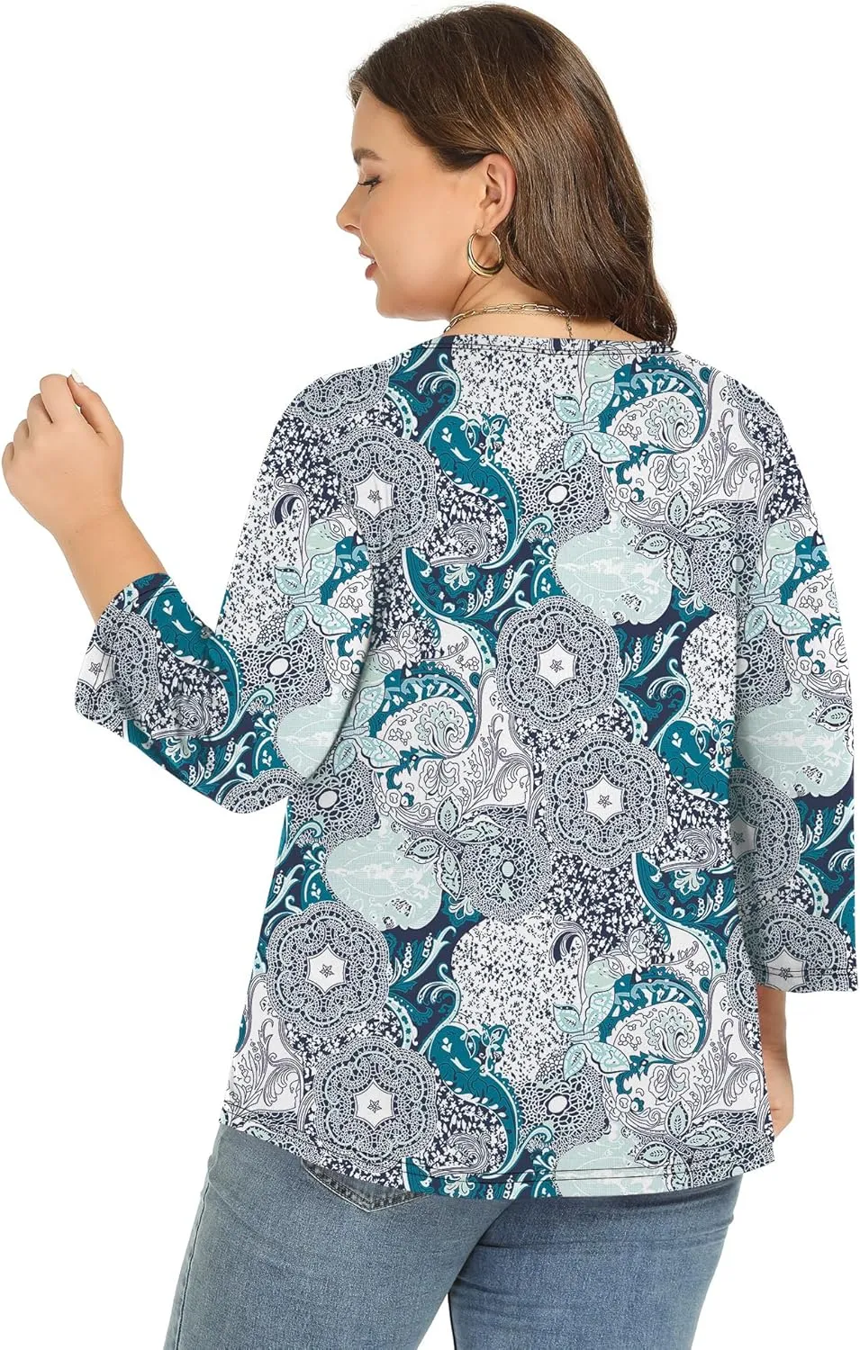 Rapbin Womens Plus Size 3/4 Length Sleeve Tops Boat Neck Loose Fit Tee Tunic Blouse XL-5XL
