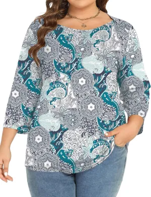 Rapbin Womens Plus Size 3/4 Length Sleeve Tops Boat Neck Loose Fit Tee Tunic Blouse XL-5XL