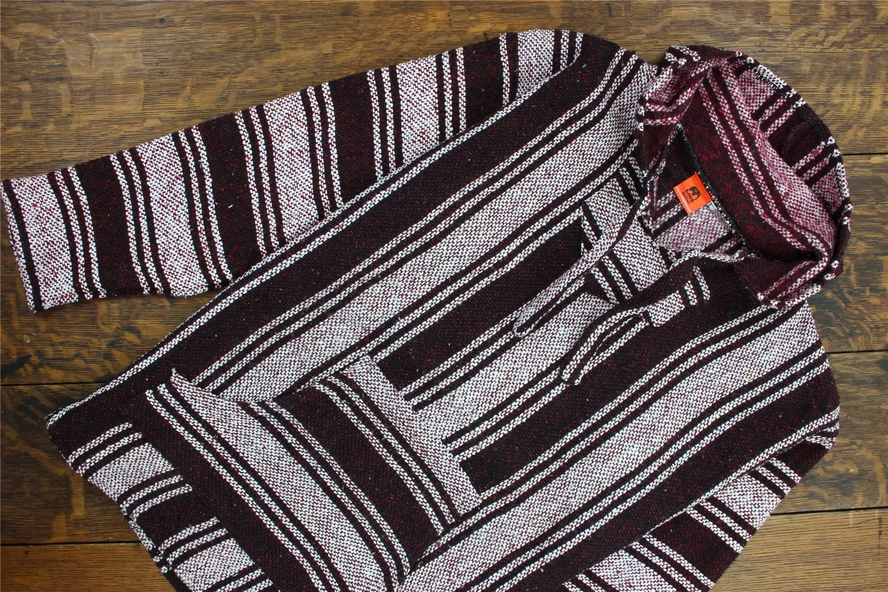 Recycled Mexican Baja Jerga Hoody - Maroon White