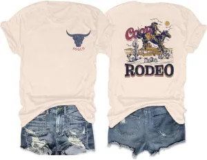 Retro Western T-Shirt Women Vintage Country Music Shirt Street Rodeo Graphic Cowboy Tees Tops