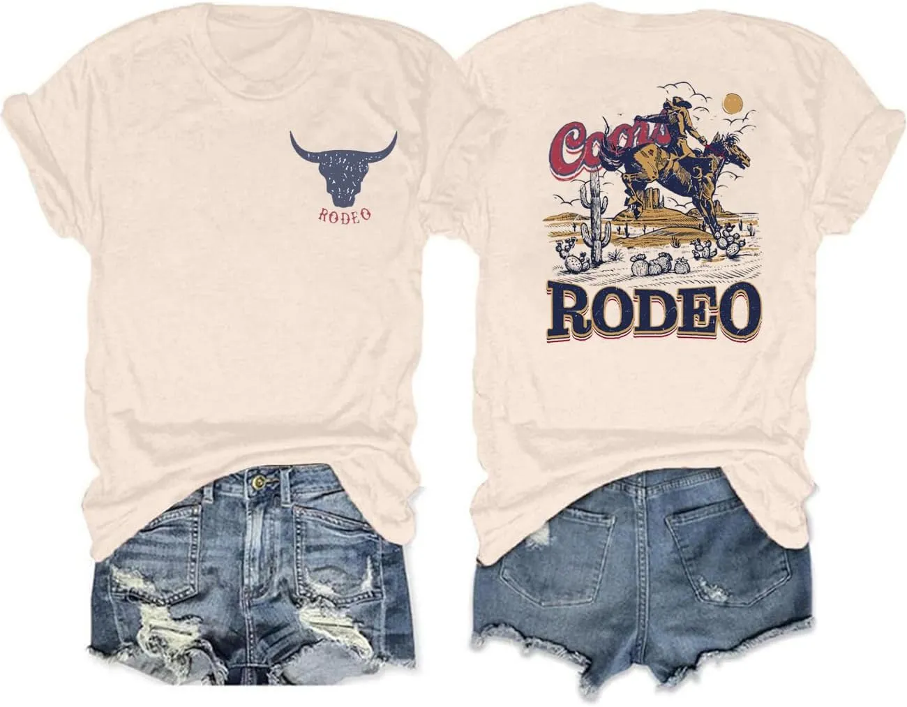Retro Western T-Shirt Women Vintage Country Music Shirt Street Rodeo Graphic Cowboy Tees Tops