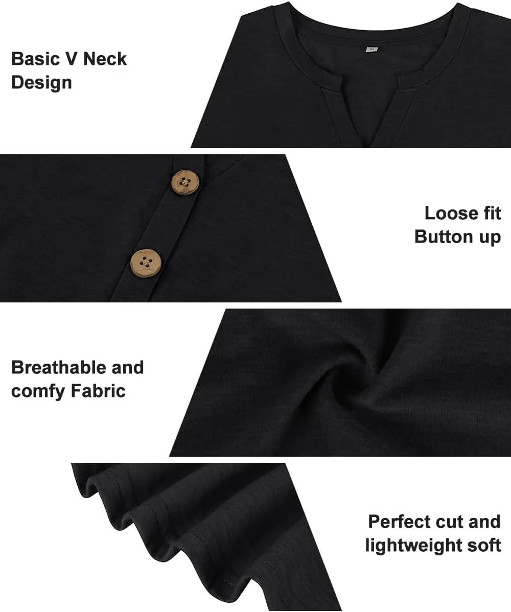 RITERA Plus Size Tops for Women V Neck Button Up Short Sleeve Henley Tshirt Casual Blouse Pullover Basic 12W 14W XL-5XL