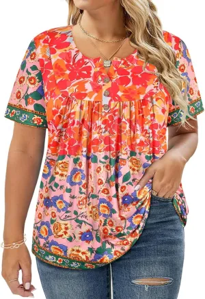 RITERA Womens Plus Size Casual Tops V Round Neck Tshirts Blouse for Women Girls Basic Summer Black Tops Solid Color XL 5XL