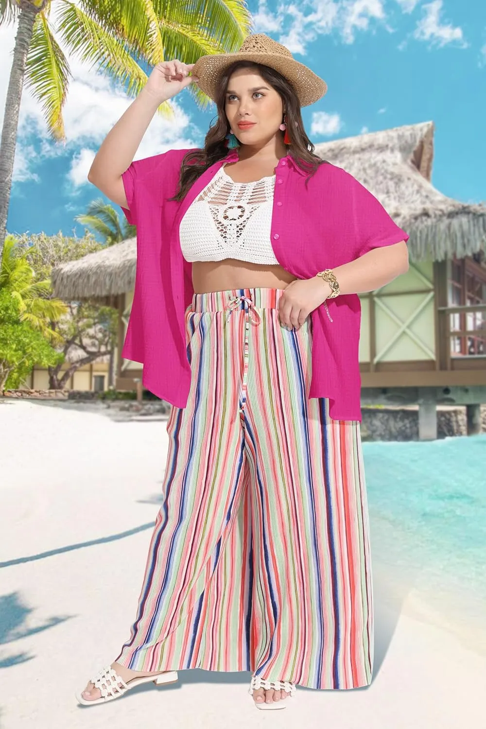 RITERA Womens Plus Size Tops Button Down Roll-Up Cuffed Short Sleeve Casual Shirts Collared Summer Lightweight Blouse XL-5XL